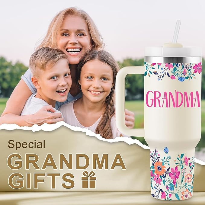ROSTANTEN Mothers Day Gifts for Grandma Great Grandma Gift Ideas Best Grandmother Birthday Gifts from Granddaughter Grandson 40oz Travel Cup Insulated Tumbler with Lid & Straw