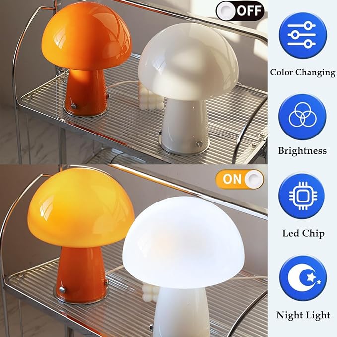 White Small Mushroom Lamp,3000K Warm Ambient Lighting Bedroom,Small Bauhaus Lamps for Nightstand,Mid Century Modern Table Lamp for Living Room Study Room Office