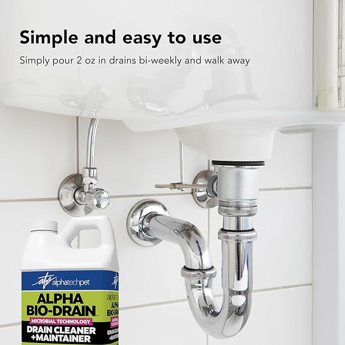ALPHA BIO-DRAIN - Enzyme-Based Maintenance to Help Prevent Clogs and Reduce Odors from Pet Waste, Grease, Hair in Drains and Septic Systems - ½ Gallon by Alpha Tech Pet