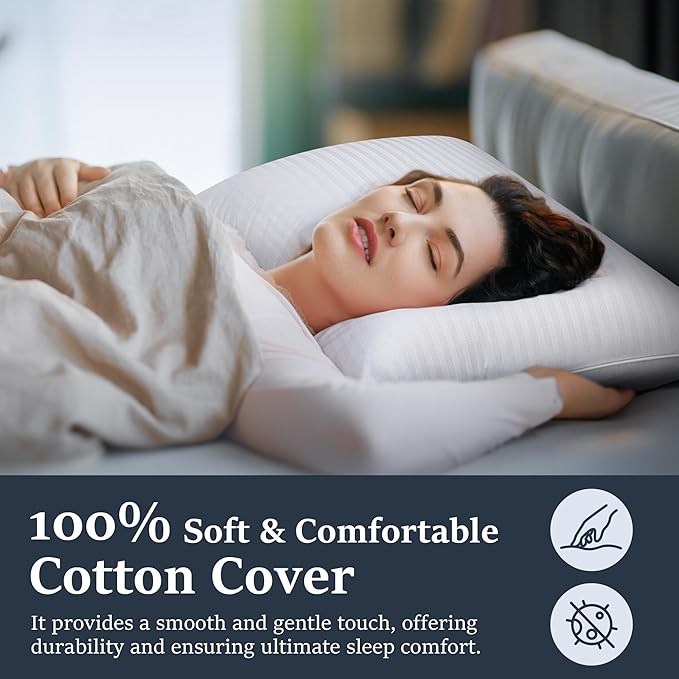 COZSINOOR Goose Feather Pillows Queen Size - Pack of 2, Hotel Down Bed Pillow for Sleeping, Soft 600 TC Cotton Cover, Fluffy Support Surround Fill Dual-Sided Design: Different Firmness on Each Side