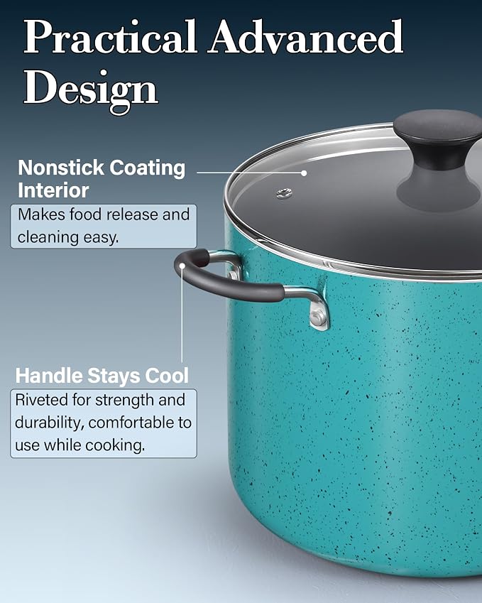 Cook N Home 8 Quart Non Stick Stock Pot with Lid, Large Pots for Cooking | Nonstick Soup Pot, Stockpot Induction Cookware - Oven & Dishwasher Safe, Turquoise