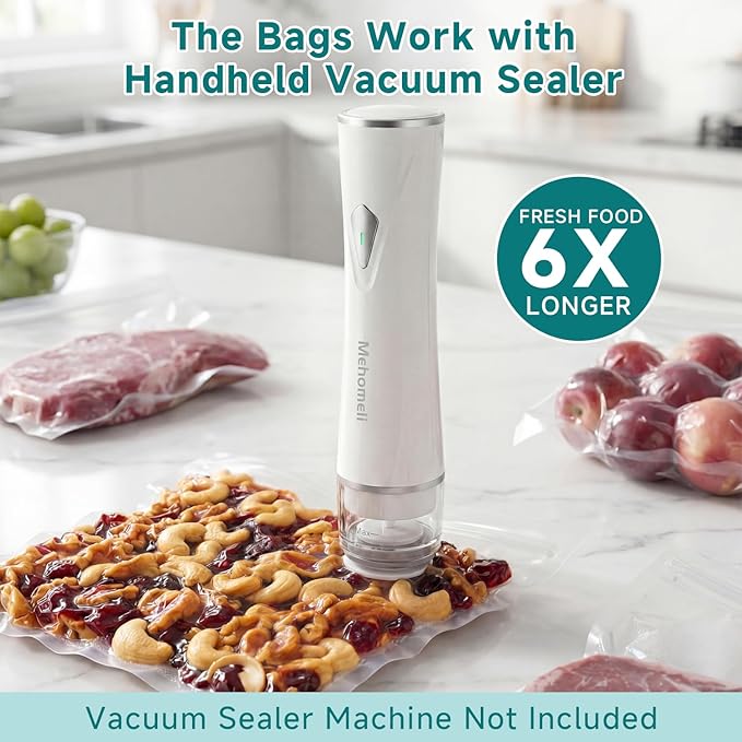 Mehomeli Reusable Vacuum Sealer Bags for Food – 30 BPA-Free Small (8.66in × 8.26in) Food Storage Bags, Freezer Microwave Safe, Odor-Resistant, Leak-Proof – Compatible with Handheld Vacuum Sealers | BPA Free Material