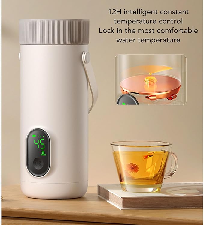 Dpofirs Portable Electric Kettle, 350ML Tea Coffee Hot Water Boiler, 27000mAh USB Rechargeable, Fast Boiling, Temperature Controls, for Camping Travel (US Plug)