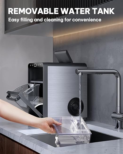 Silonn Nugget Ice Maker Countertop with WiFi Function - 44lbs/24h Crushed Ice Machine, Front Pull-Out Water Tank & Removable Basket, Stainless Steel Finish for Home Kitchen
