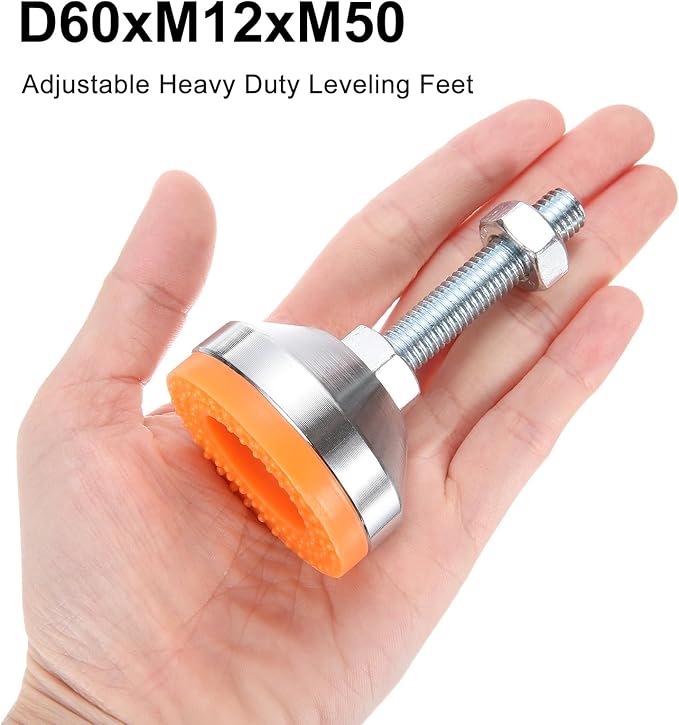 uxcell 8 Pack Adjustable Heavy Duty Leveling Feet, 60mm/2.36" Dia Base M12 x 50mm Thread Anti-Slip Shock-Absorbing Furniture Leveler Legs for Workbench, Machine, Cabinet