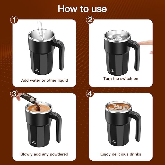 Self Stirring Coffee Mug, 12oz Magnetic Cup | USB Rechargeable, Auto Mixing for Coffee & Milk(Black)