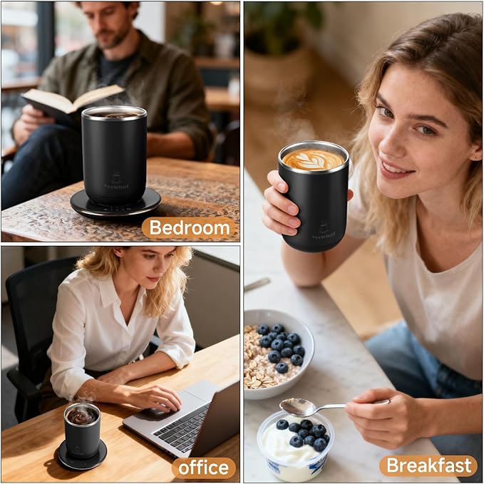 Self Stirring Coffee Mug, Self Heating Coffee Mug 10 oz, Heated Coffee Mug with Smart Temperature Control, Electric Coffee Cup with Heating Base, Auto Shut Off Warming Mug for Mom