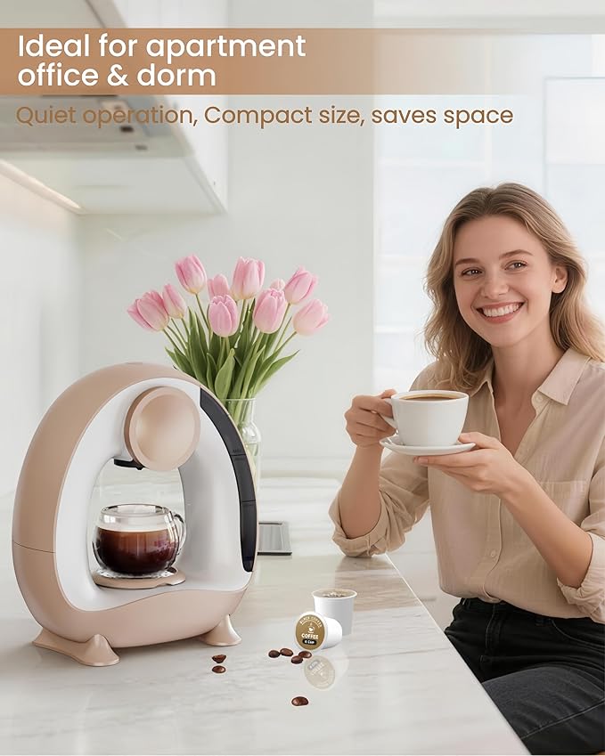 3 in 1 Single Serve Coffee Maker for K Cup,Ground Coffee and Tea Leaves,1400W 20s Fast Heating Mini K Cup Coffee Brewer,One Button Operation,Spring Easter Outdoor Portable for Small Spaces