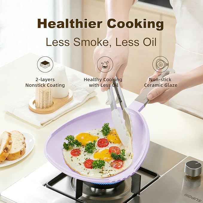 3-in-1 Ceramic Saucepan with Skillet Lid & Steamer, 2QT Nonstick Sauce Pan Features Dual Strainers, Space-Saving Nesting, All Stove & Dishwasher Safe