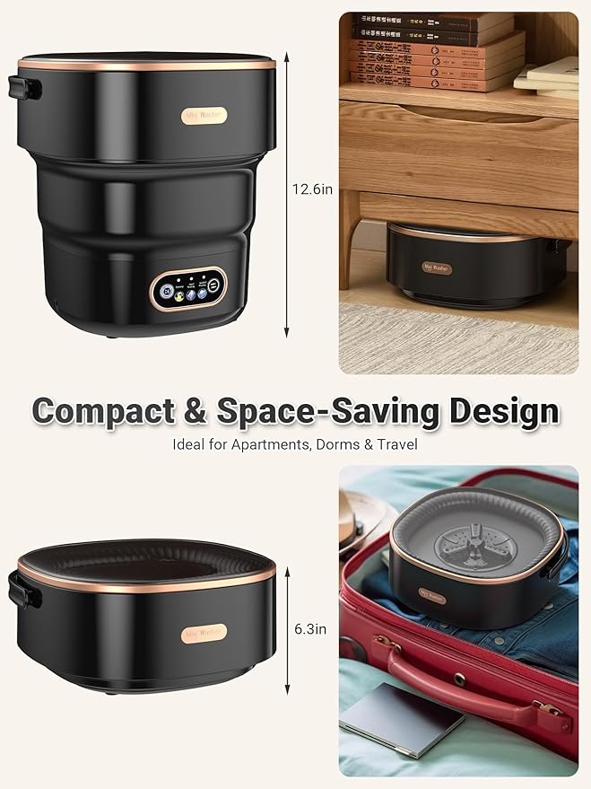 Portable Washing Machine 16L Foldable Mini Washer for Underwear Socks Baby Clothes Small Loads Compact Washer for Apartment Dorm RV Travel (Black)