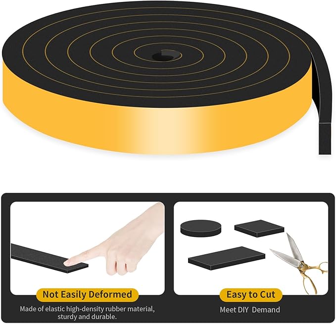 Weather Stripping Door Seal,Weather Stripping,Soundproof,Cold Insulation,High Density CR Foam Insulation Tape for Door, Front Door Frame, Windows,Sliding Door (Black, 1 in x 3/8 in x 13Ft)