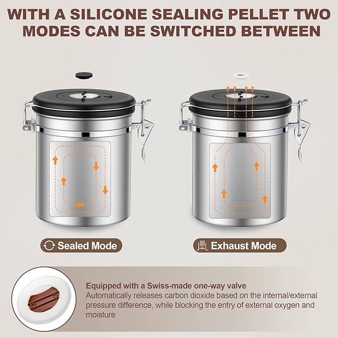 ShanSon Coffee Canister Airtight Coffee Container Stainless Steel Coffee Bean Storage Container with Scoop Coffee Canister for Beans Grounds Sugar Flour Tea Cereal,11OZ,Silver