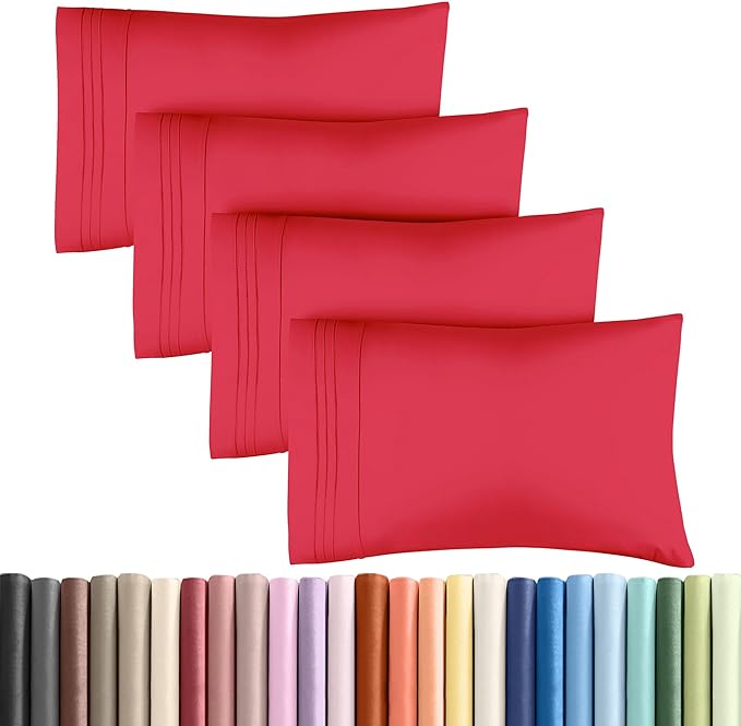 CGK Unlimited King Size Microfiber Pillowcase Set, 4 Pieces, Red