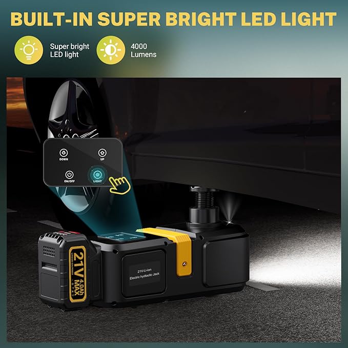 Powerful Electric car Jack and Stand kit - Cordless Hydraulic car Jack Lift with LCD Touch Screen, Lithium Battery & Portable Impact Wrench for Effortless Vehicle Emergencies