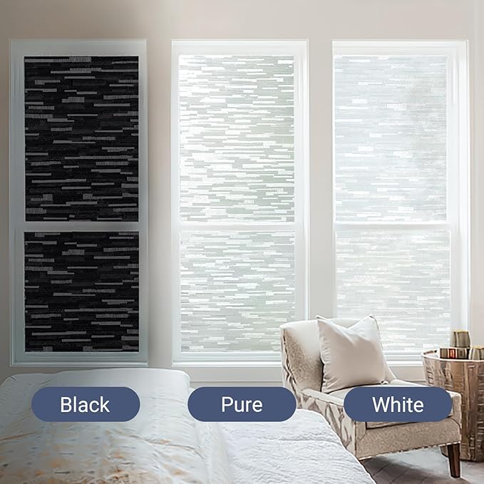 Haton Blackout Window Film, Black Out Window Cover, Sun Light Blocking Frosted Privacy for Glass Door, Heat Control Room Darkening Tint for Home Day Sleep, Non-Adhesive, Black 23.6" x 78.7"