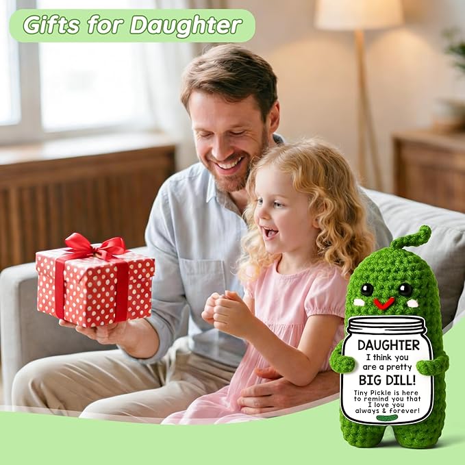 MAMAGIFTREE Funny Gifts for Daughter from Mom Dad, Handmade Crochet Pickle Birthday Gifts for Daughter in Law Bonus Step Teen Girls Adult Graduation Gift Cute Stuff Things