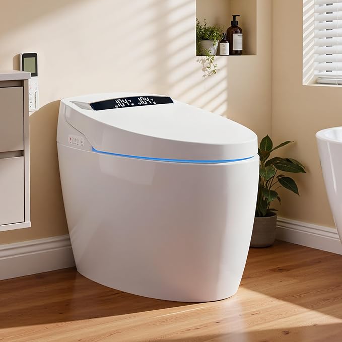 Smart Toilet with Bidet Built In, Auto Open/Close,Powerful Flush 1.2GPF, 17.2" ADA Comfort Height Seat,Foot Sensor,Bidet Toilet With Heated Seat,Instant Warm Water & Dryer,Tankless Toilet