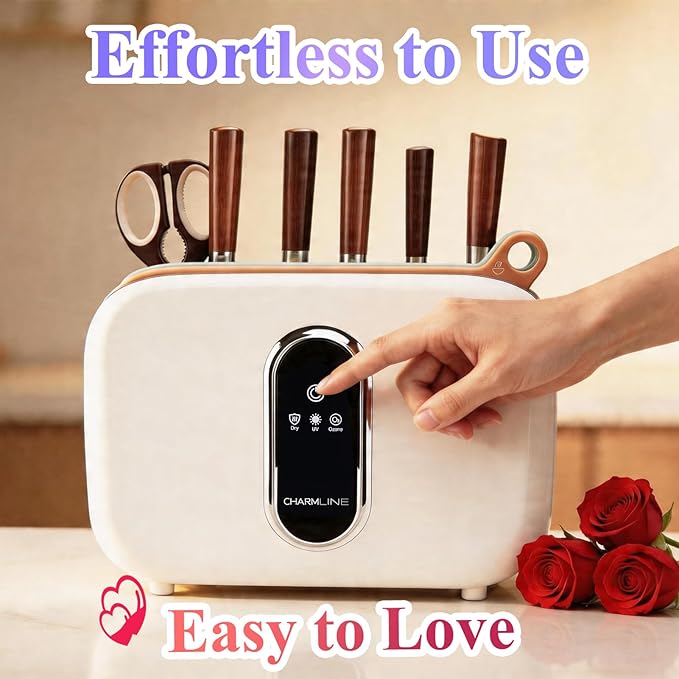 Charmline Smart Cutting Board and Knife Set with Holder, Self-Cleaning & Drying, Space-Saving Kitchen Organizer, Practical Gift for Mom, Housewarming, Birthday & Christmas