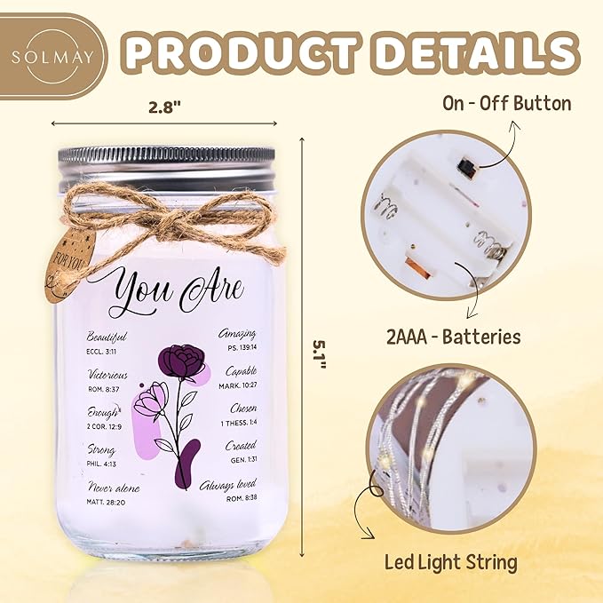 SOLMAY Christian Gifts for Women, Mothers Day Gifts For Mom, Birthday Gift for Women Best Friends, Mothers Day Gift Ideas, Prayer Corner Decor, Inspirational Jar With Bible Quotes