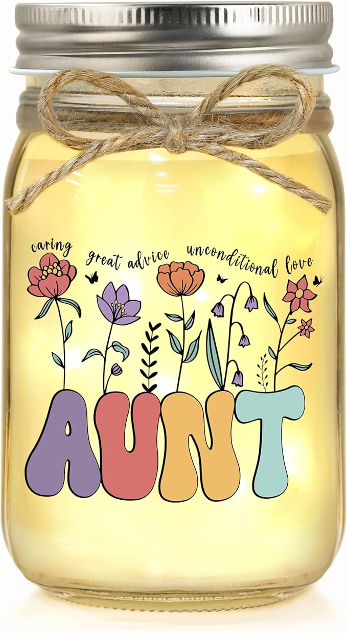Aunt Gifts for Aunt Mothers Day Birthday Christmas Valentines Day Gifts for Auntie Mason Jar Night Light Home Decor
