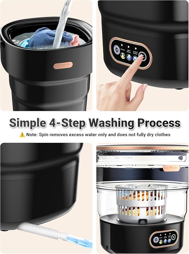 Portable Washing Machine 16L Foldable Mini Washer for Underwear Socks Baby Clothes Small Loads Compact Washer for Apartment Dorm RV Travel (Black)