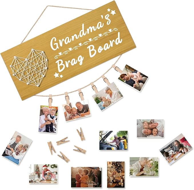 Yunfan Mothers Day Gifts for Grandma's Brag Board Grandma Gifts from Grandkids Picture Frame Photo Holder Grandma Birthday Christmas Thanksgiving Valentines Xmas