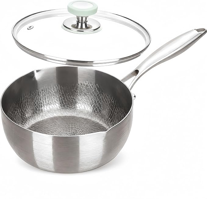 Titanium Saucepan with Lid, No Coating Non-Stick Titanium Pot（3 QT) | 500°F Heat Resistant,Fast & Even Heating,Universal Induction Gas Electric Glass Halogen Cooktops,Dual-Pour Spouts