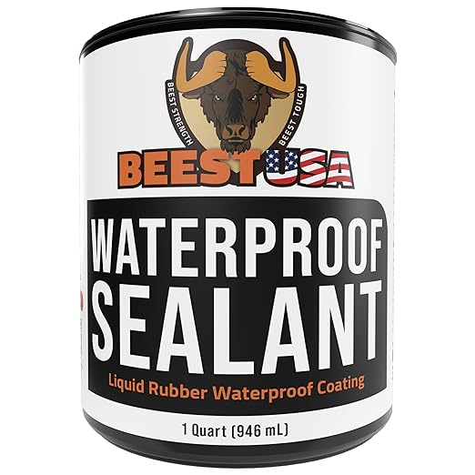 BEEST Liquid Rubber Waterproof Sealant Black, 32 Oz Covers up to 6-10 Sq ft| Roof Sealant Waterproof Coating for Indoor & Outdoor Leak Repair| Easy to Apply Waterproofing Foundation Sealer