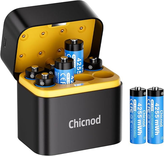 Rechargeable AA Lithium Batteries with Fast USB-C Charger, 8-Pack 4255 mWh 1.5V Constant Voltage for Blink Outdoor Camera, Xbox Controller, Flashlights – 2000+ Cycles