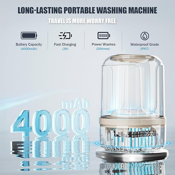 Underwear Washing Machine, Upgrade 1.5L Mini Portable Washing Machine Rechargeable Underwear Washer Deep Cleans Small Clothes for Apartment, Dorm, RV, Travel & Hotel Use (khaki)