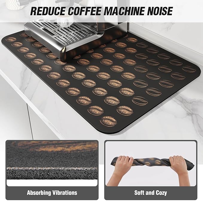 DK177 Coffee Mat - Dish Drying Mat for Kitchen Counter , Hide Stain, Absorbent with Waterproof Rubber Backing, Fit Kitchen Dish Rack Bar Accessories, 24" x 16"