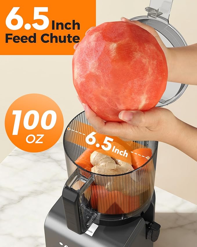 3-in-1 Cold Press Juicer Machines, 6.5" Mega Chute for Whole Fruit, Slow Masticating Juicer with Sorbet & Nut Milk Maker, BPA Free, 100 OZ Hopper, Easy Clean, Oxide Gray