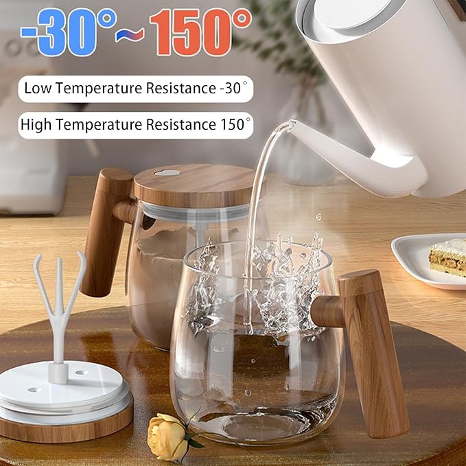 Self Stirring Mug, Electric Mixing Cup Self Stirring Coffee Mug High Borosilicate Glass Mixing Coffee Mug Rotating Home Office Travel Stirring Cup Suitable for Coffee/Milk/Protein Powder