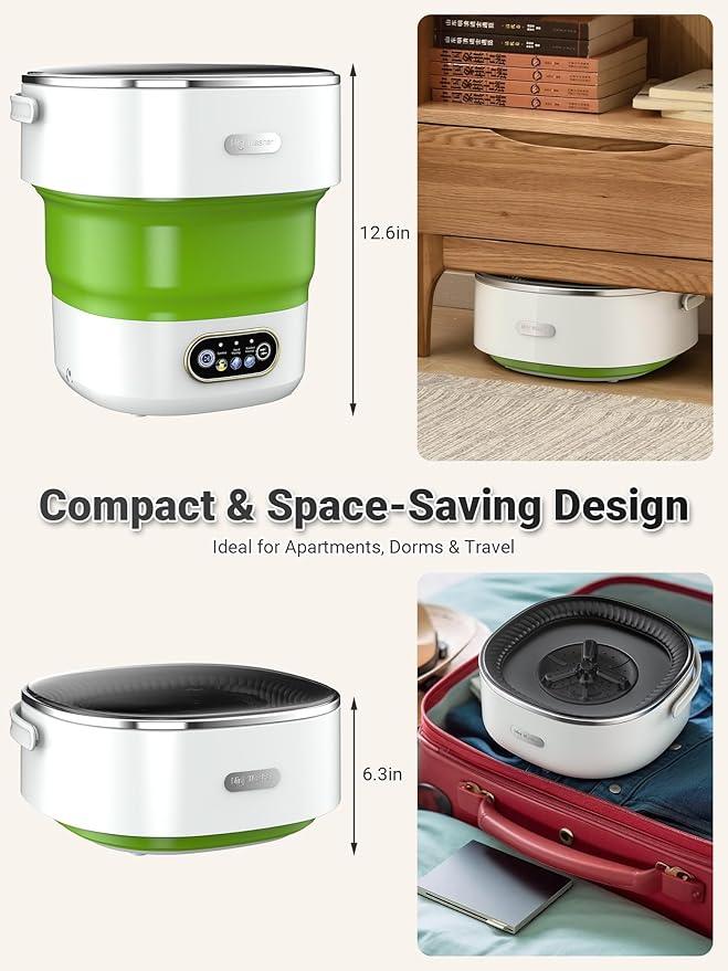 Portable Washing Machine 16L Foldable Mini Washer for Underwear Socks Baby Clothes Small Loads Compact Washer for Apartment Dorm RV Travel (Green)