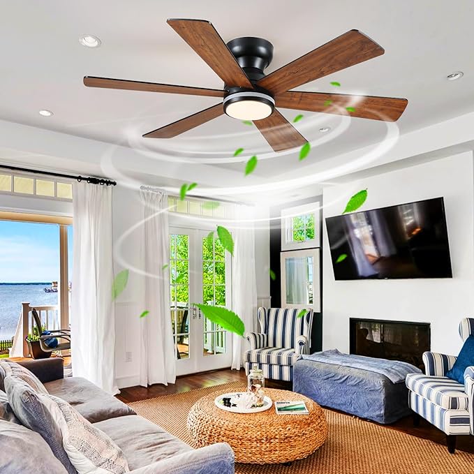 Asyko 46In Low Profile Ceiling Fans with RGB Light,Ceiling Fan, Modern Flush Mount Fan Light for Indoor Bedroom, Kids Room,Dimmable+3CCT, Quiet Reversible Motor