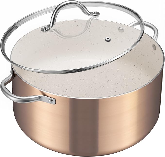 BEZIA 12 QT Large Nonstick Stock Pot with Lid, Induction Ready Cooking Pot | Soup Pot with PFOA Free Granite Coating, Works on All Stoves, Dishwasher Safe, Perfect for Holiday Hosting & Large Batches