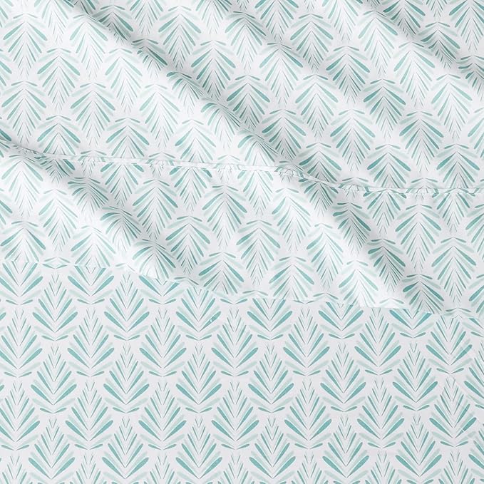 Amazon Basics Breathable, Lightweight Brushed Microfiber 3 Piece Bed Sheet Set with 14-Inch Deep Pockets, Wrinkle-Resistant, Twin XL, Aqua Fern, Printed