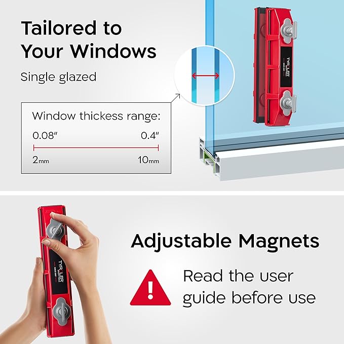 Tyroler Outside Magnetic Window Cleaner Tool | The Glider S-1 AFC Double-Sided Window Cleaner Tool Fits Windows 0.1"-0.4" Thick | Magnet Window Cleaner | Magnetic Glass Cleaner | Limpiador magnetico