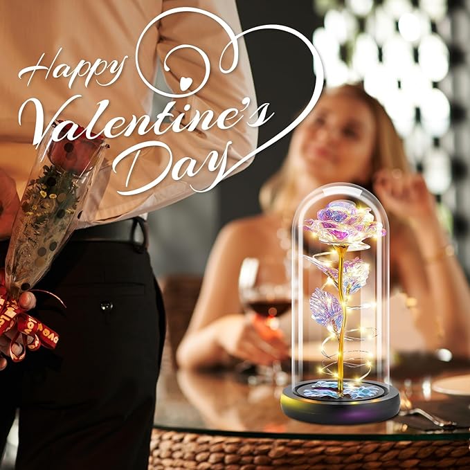Otlonpe Preserved Forever Mothers Day Flower Gifts for Mom, Glass Light Up Rose Gifts for Women Grandma Girlfriend Wife Sister Her, Valentines Mothers Day Christmas Birthday Womens Gift (Colorful)