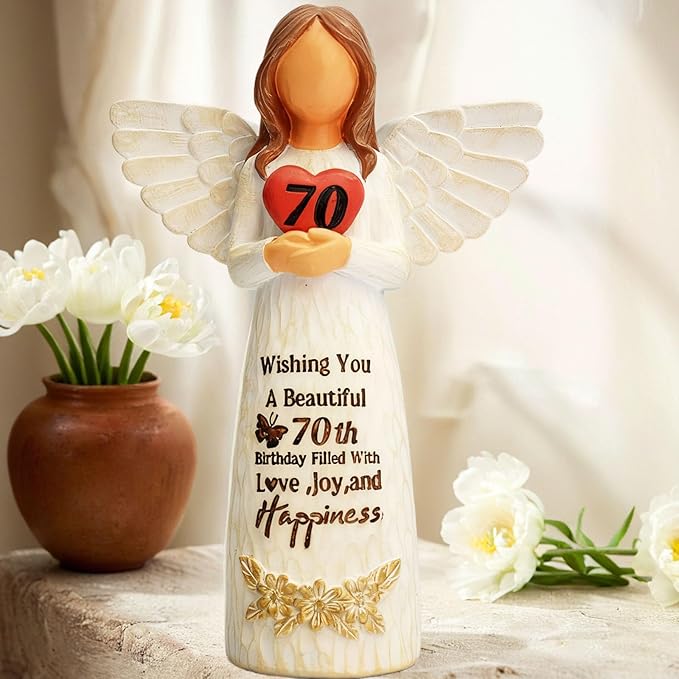 70th Birthday Gifts for Women – Elegant 70th Birthday Angel Figurine, Unique Gift for Grandma, Mother, Sister, or Friends