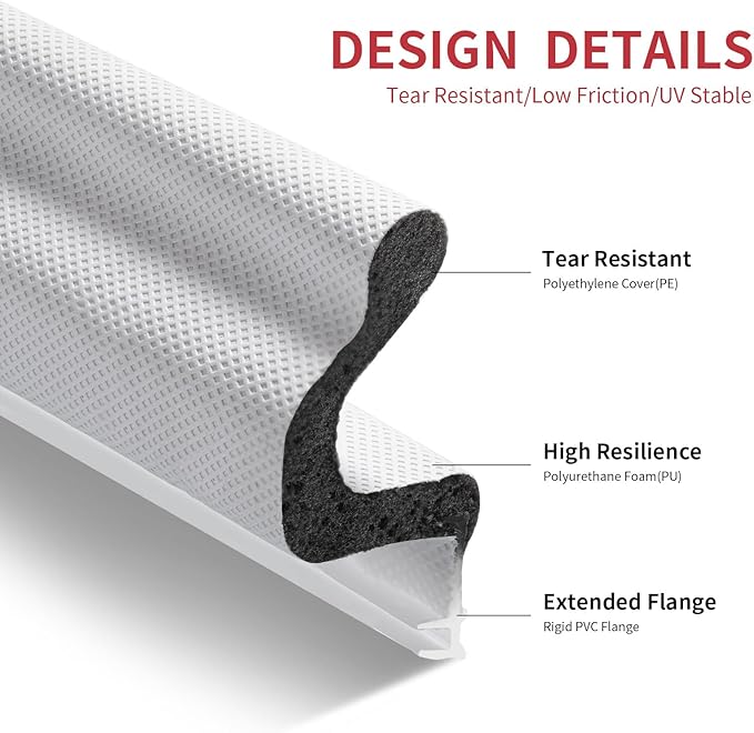 20 Feet Kerf Door Weather Stripping Door Seal, Long Reach V-Shaped Door Seal Strip for Door Frame Door Weatherstripping Insulation Strip Door Soundproofing for Large Gap(White)