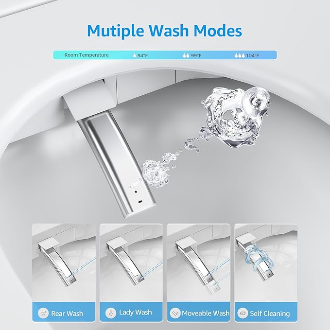 Smart Toilet with Bidet Built In, Auto Open & Close, Foot Sensor Flush, Heated Seat, Warm Water, Dryer, Tankless Dual Flush Elongated Toilet, Foam Shield, LED Night Light & Remote Control
