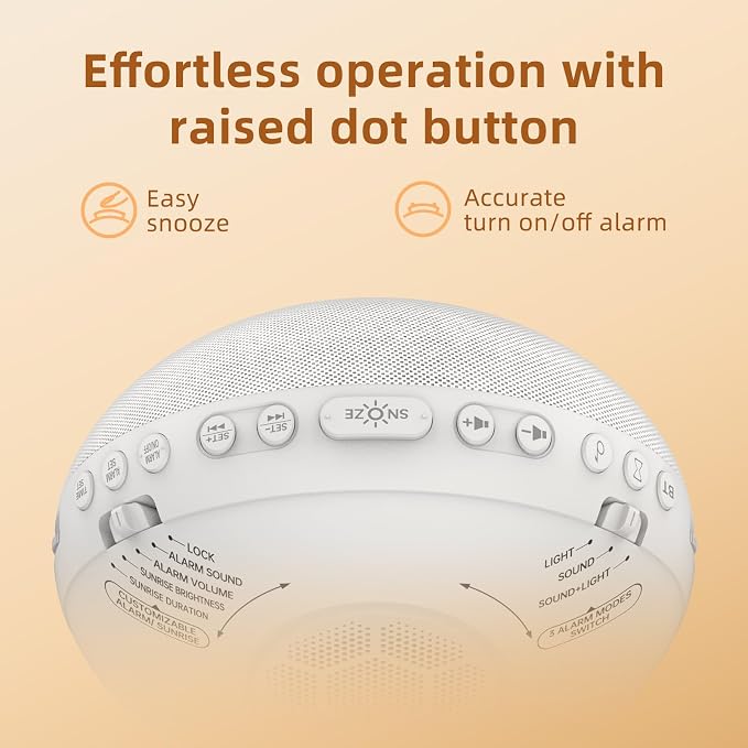 Odokee Sunrise Alarm Clock White Noise Machine: Natural Wake Up Light | Dimmable Clock with Bluetooth Speaker for Bedroom - 25 Sleep Sounds for Baby Adults Kids Frost White