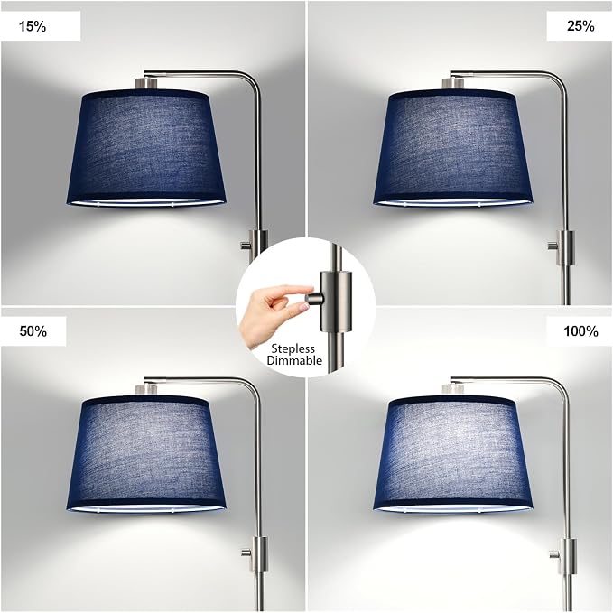 Nintiue Dimmable Floor Lamp, 1000 Lumens LED Edison Bulb Included, Brushed Nickel Arc Standing Tall Floor Lamp with Blue Shade for Living Room Bedroom Office Dining Room