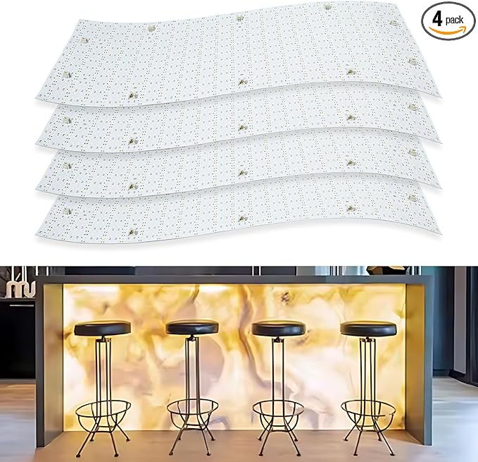 4-Pack LED Backlight Sheet, Dimmable Flexible Transparent Film Screen Cuttable Panels for Backlit Translucent Stone/Marble/Onyx/Quartz Countertop Wall, 19.3X9.6 inch, 24V 28W 3000K Warm White