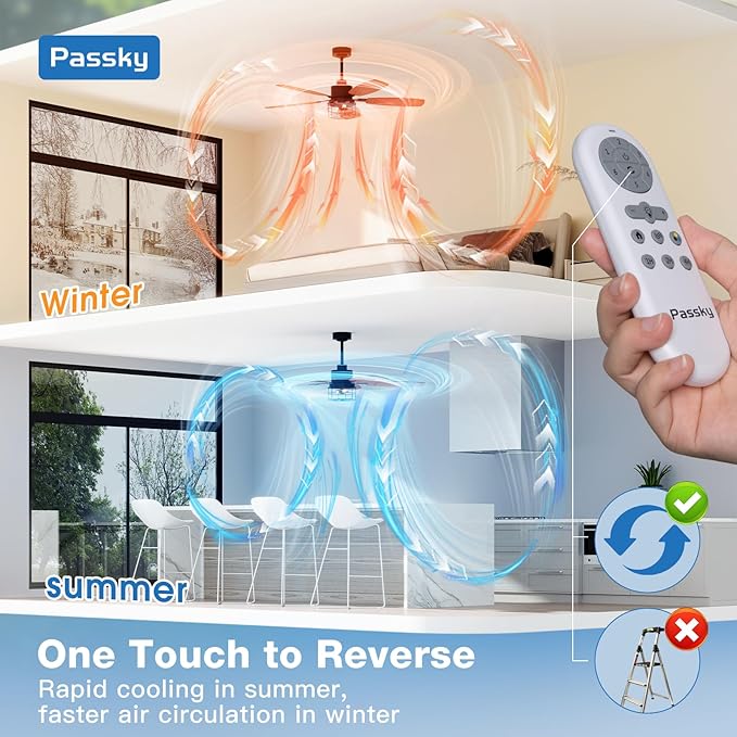 Passky Ceiling Fans with Lights, 52 inch Farmhouse Ceiling Fan with Light and Remote Control, 6 Speeds, Reversible, Noiseless, Dual Finish Blades, Black Caged Ceiling Fan for Bedroom, Living Room