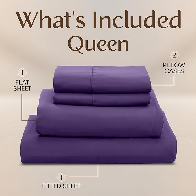 Utopia Bedding Queen Size Sheet Set – 4 Piece Bed Sheets, Soft and Breathable Microfiber, Includes 1 Fitted Sheet, 1 Flat Sheet and 2 Pillowcases – Oeko Tex (Eggplant)