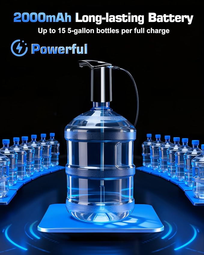 【Highest-Output】 Water Dispenser for 5 Gallon Jug, Electric USB C Water Pump Bottle Whisper-Quiet,Portable Automatic Drinking Jug Pump Rechargeable for Home Office Camping/World Cup Viewing Party