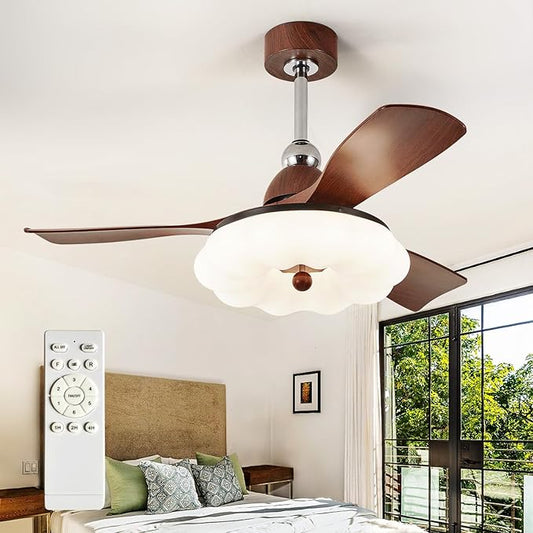 Ceiling Fans with Lights and Remote: 42-Inch Ceiling Fan 3 Blades Cloud Low Profile Outdoor - Walnut Ceiling Fans with Remote Control Quiet Reversible DC Motor for Living Room