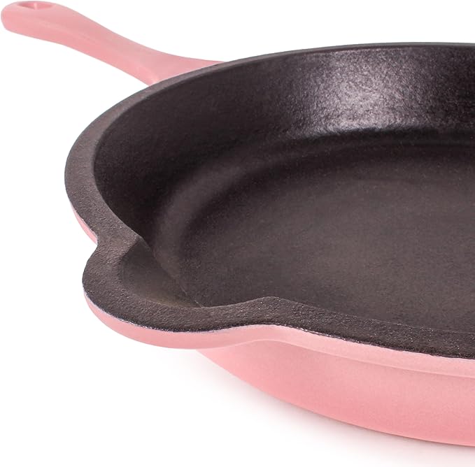 BergHOFF Neo 4Pc Enameled Cast Iron Cookware Set, Grill Pan 11 inches, Fry Pan 10 inches, 3qt. Dutch Oven, Matching Lid, Fast, Evenly Heat, Oven Safe (Pink)